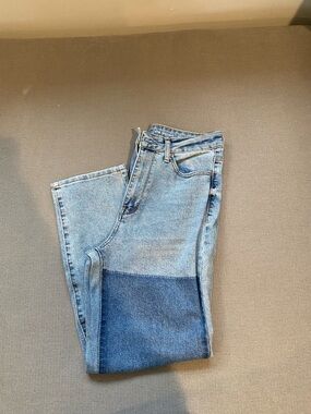 Light Blue Two-Tone Straight Leg Jeans - Women